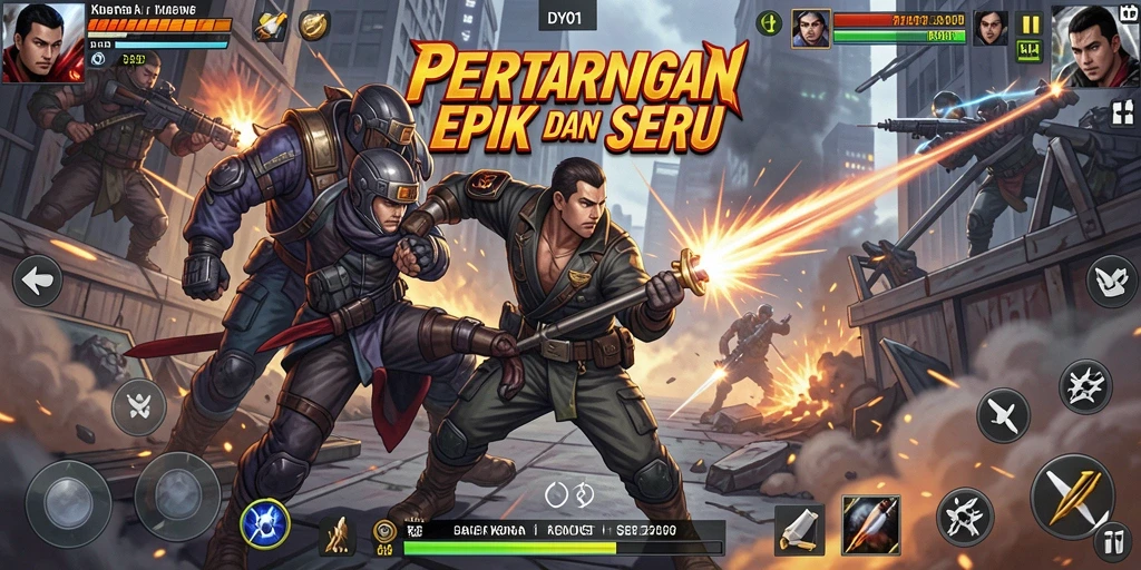 Screenshot gameplay DY01 menampilkan pertarungan seru antara dua karakter.
