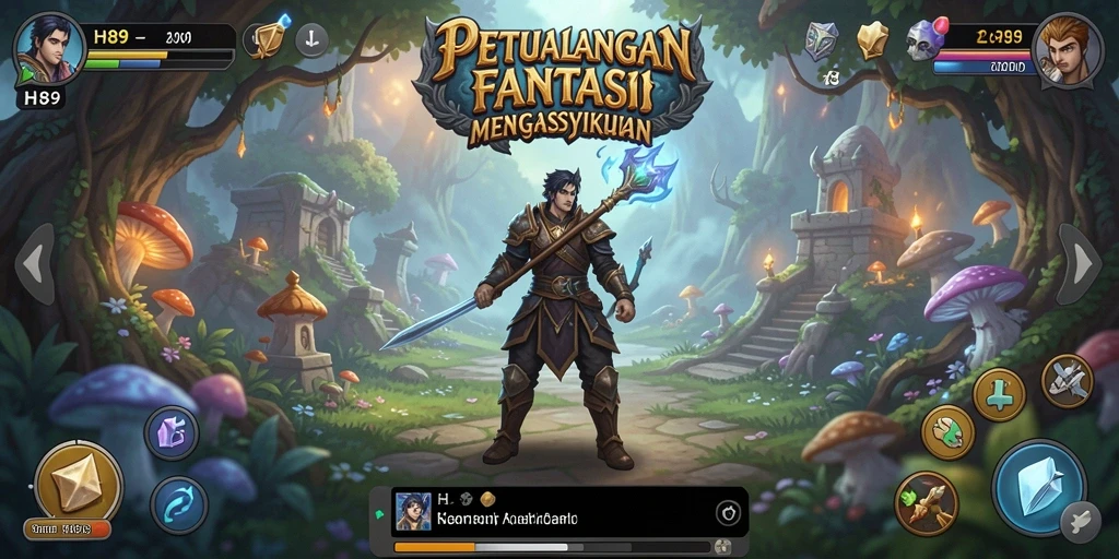 Tangkapan layar gameplay H89 menampilkan pertarungan epik di dunia fantasi.