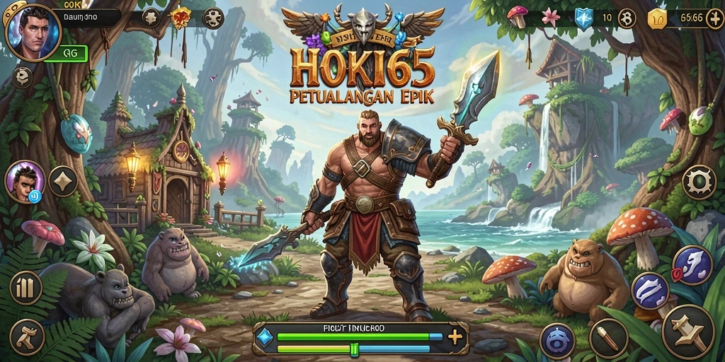 Tampak gameplay seru HOKI65 dengan aksi pertarungan karakter RPG.