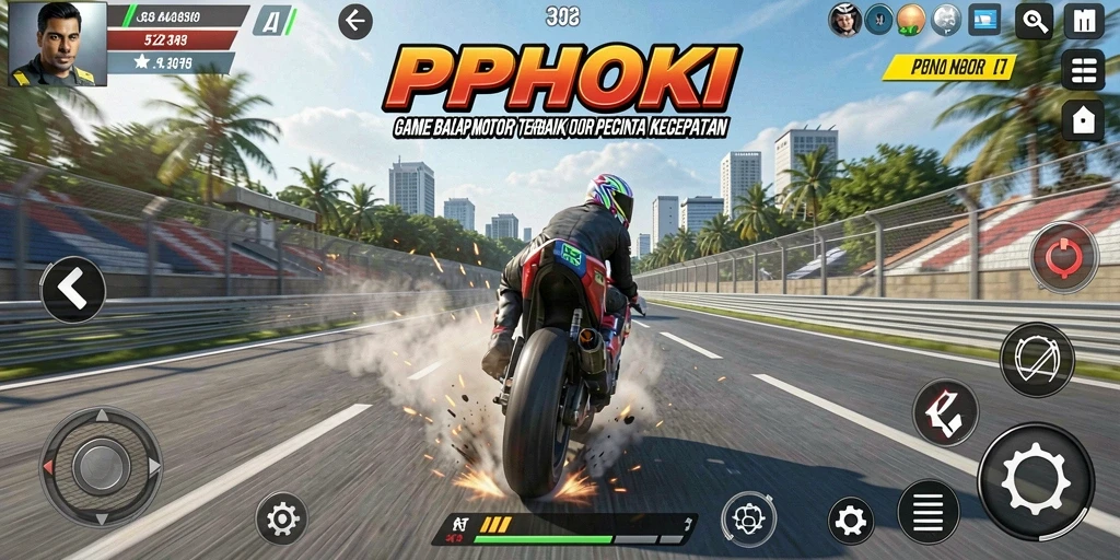 Tampilan gameplay PPHOKI yang menegangkan dan penuh aksi balapan motor.