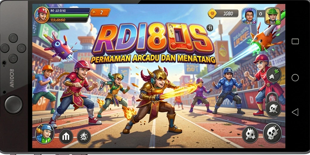 Screenshot utama RDI88 menampilkan aksi seru dalam gameplay Arcade.